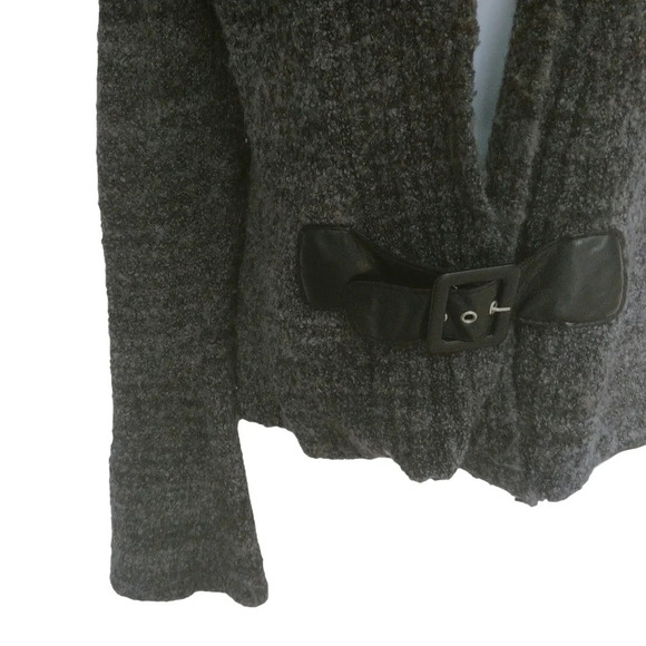 Le Grenier Open Knit Cardigan with Belt/Cinch Front Close Gray/Black M - Picture 3 of 7